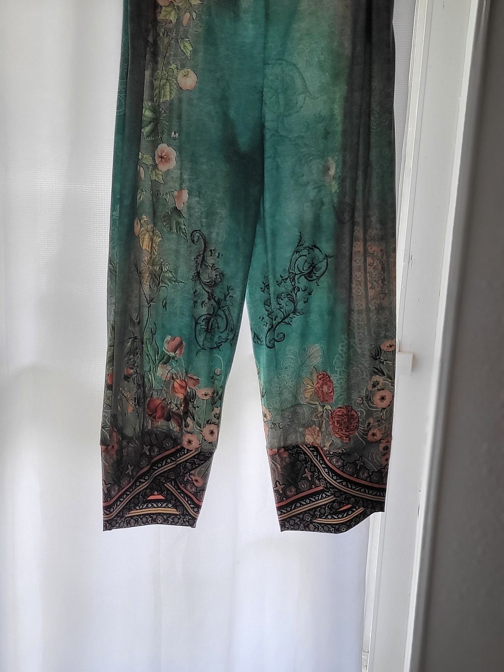 Floral Green Ombre Boho Wide-Leg Pants